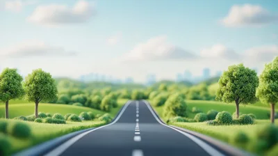 Empty Asphalt Road Through A Lush Green Landscape