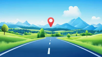 Empty Road Leading To Mountain Landscape With Location Pin