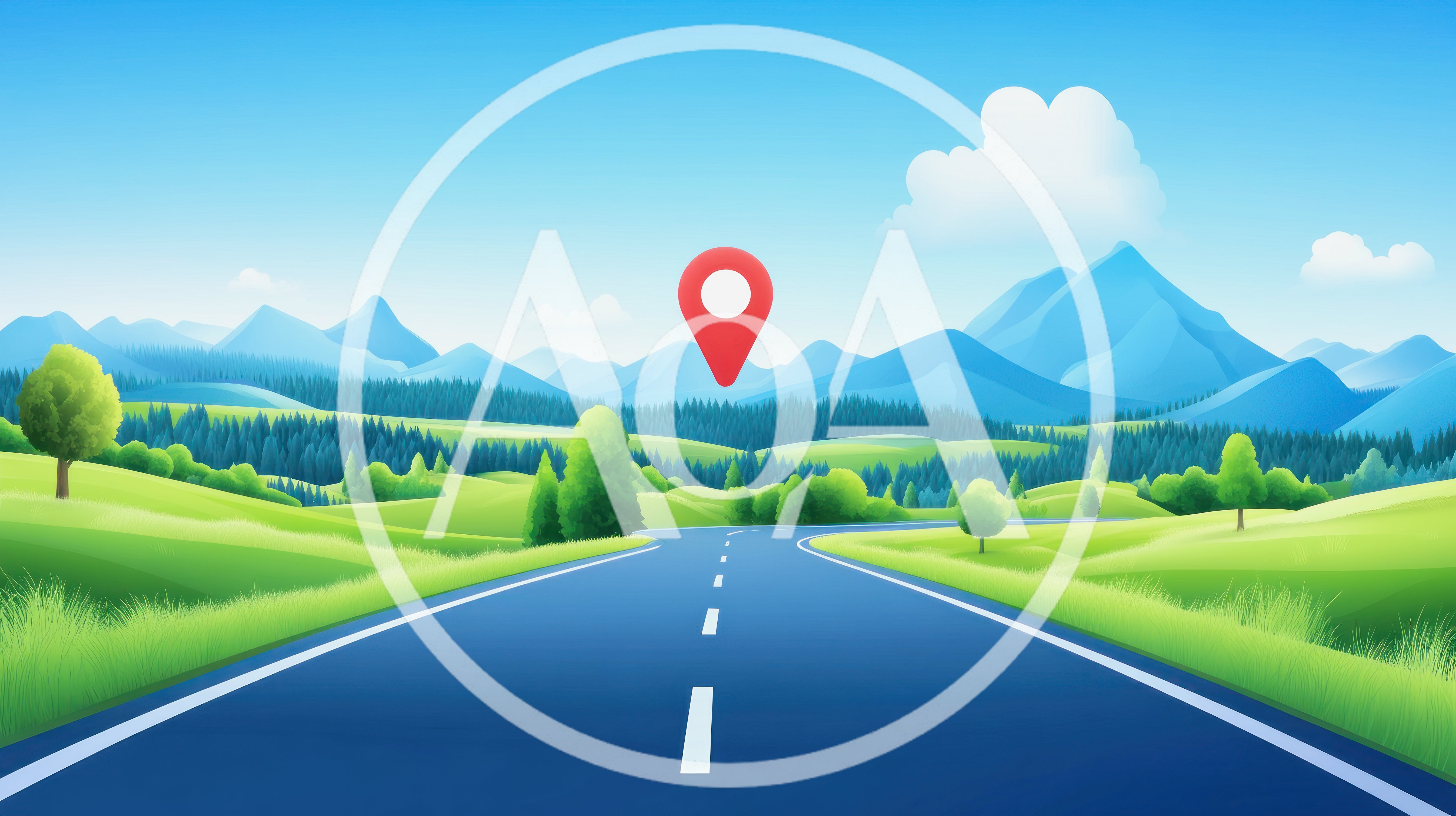 Empty Road Leading To Mountain Landscape With Location Pin