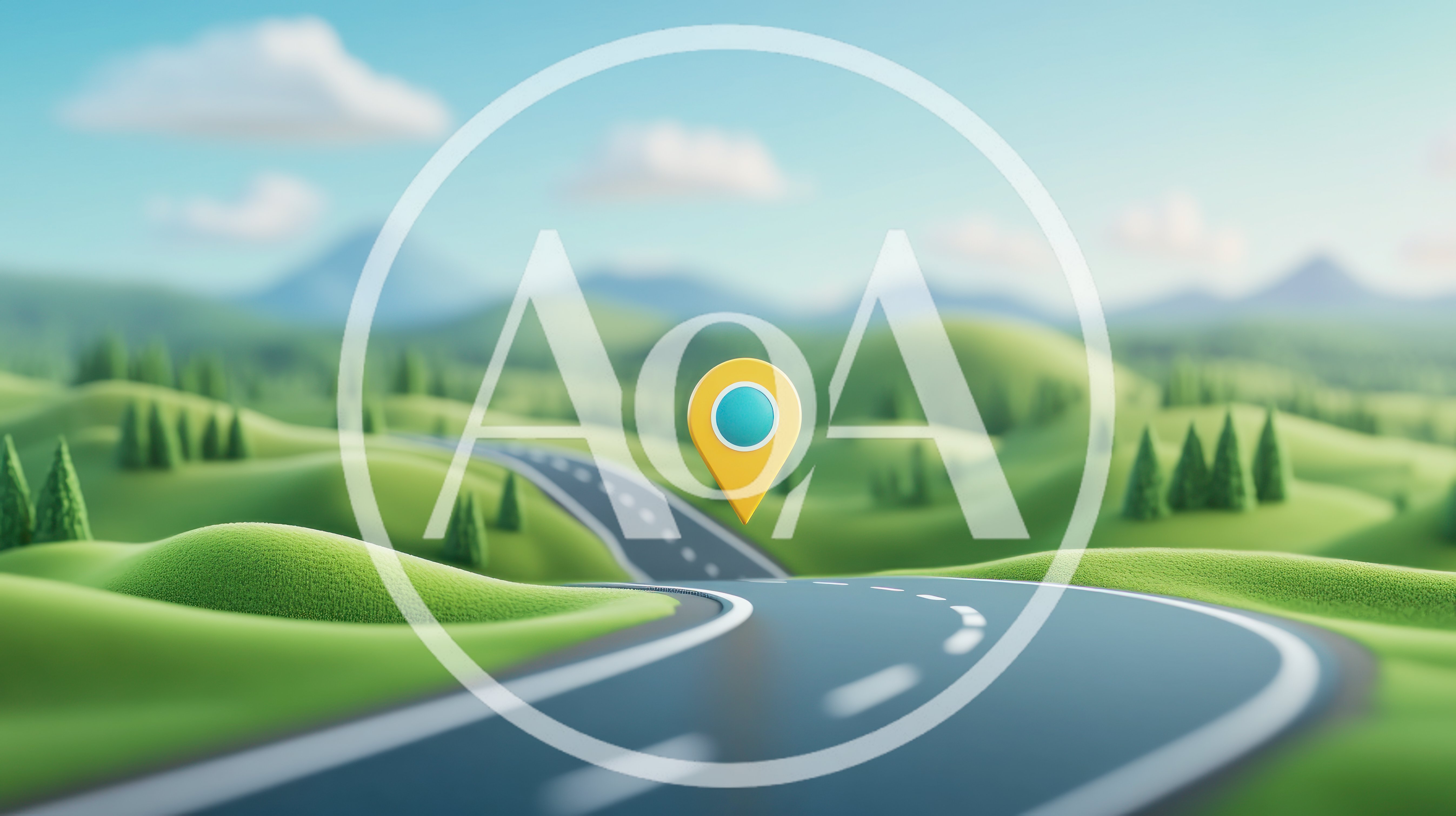 3D Map Pin Floating Above A Winding Country Road
