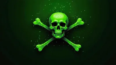 Green Skull And Crossbones On Dark Background
