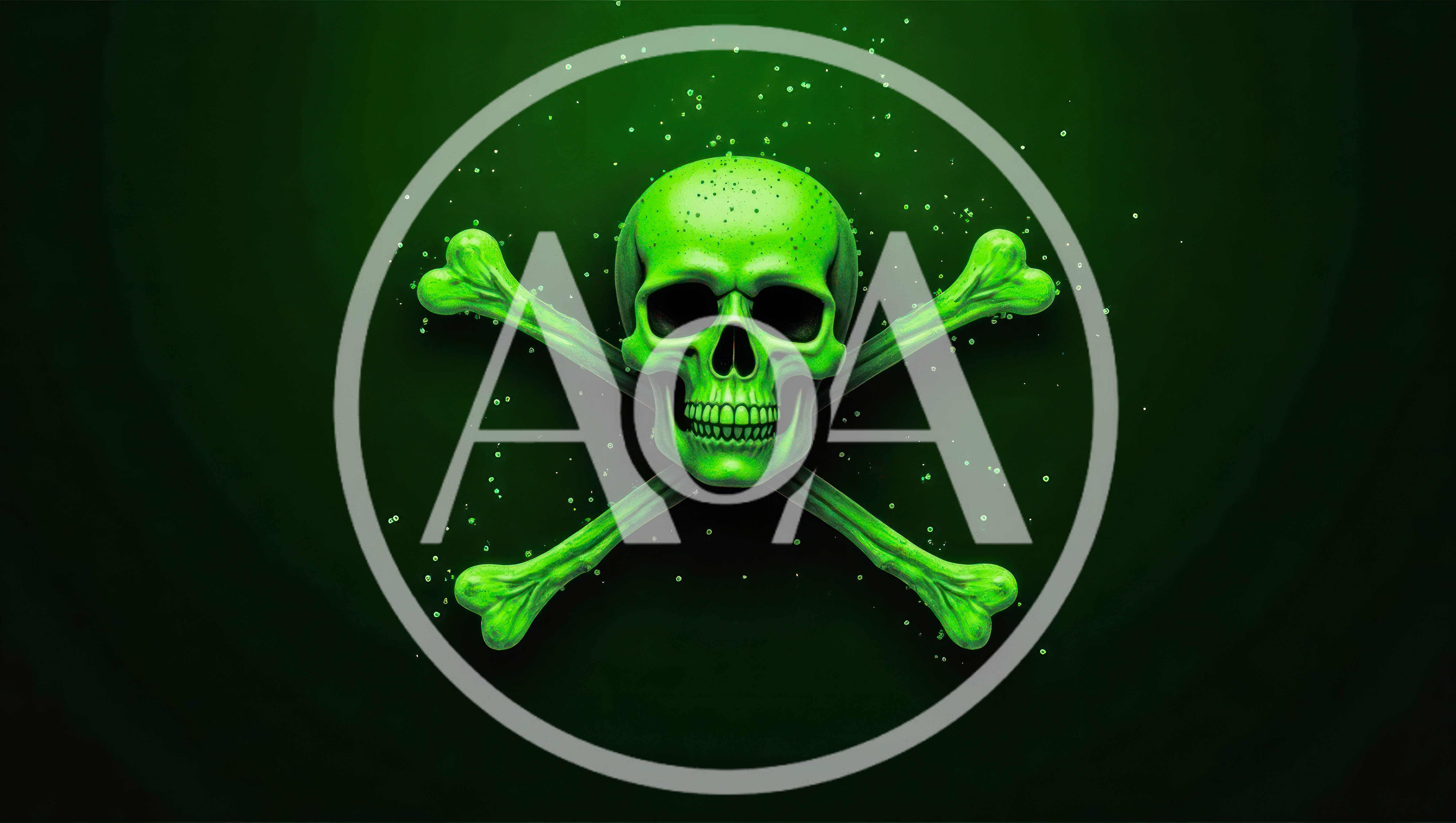 Green Skull And Crossbones On Dark Background