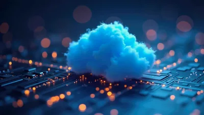 Glowing Cloud Floating Above A Digital Circuit Board