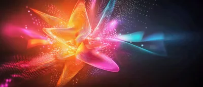 Abstract Digital Flower With Glowing Particle Trails