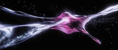 Abstract Digital Fluid Motion With Glowing Pink Particles