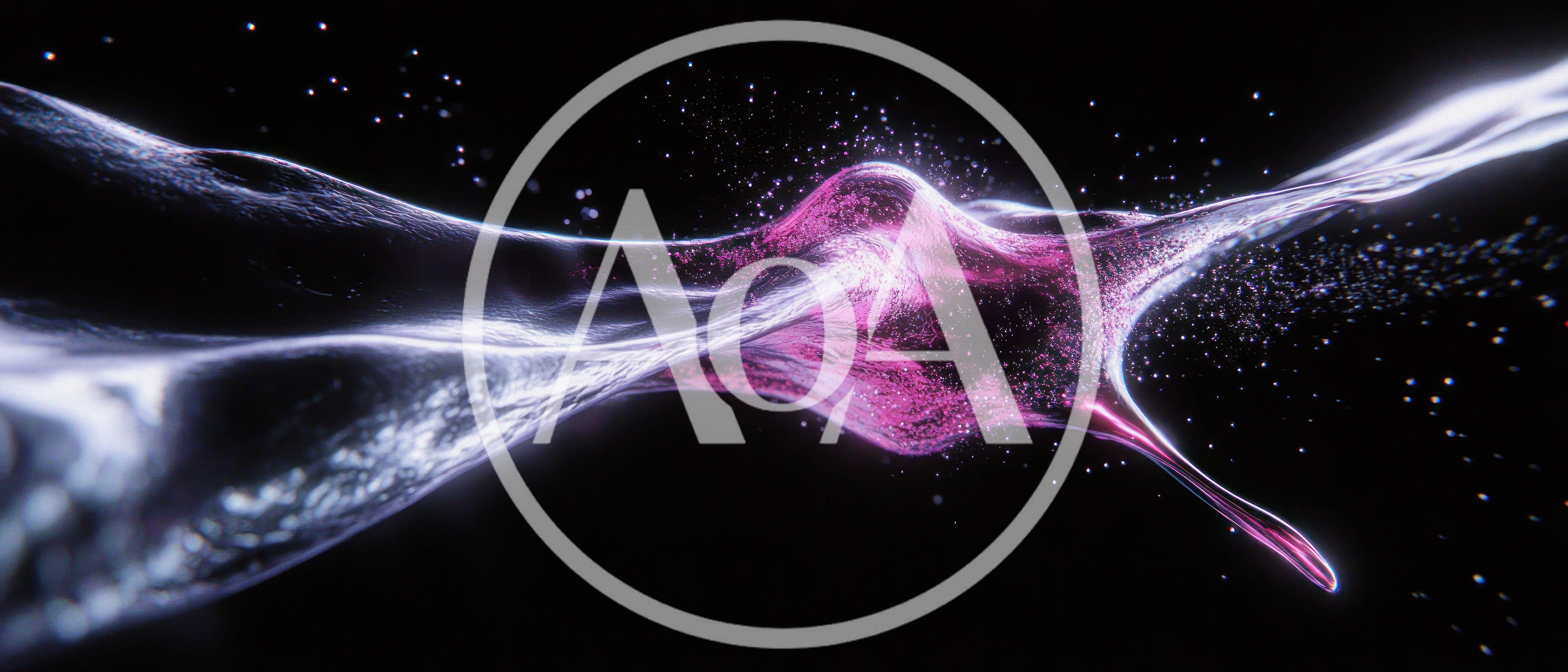 Abstract Digital Fluid Motion With Glowing Pink Particles