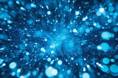 Abstract Blue Light Particles Moving In Space