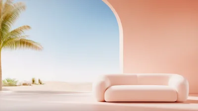 Minimalist Pink Sofa In A Desert Archway Setting