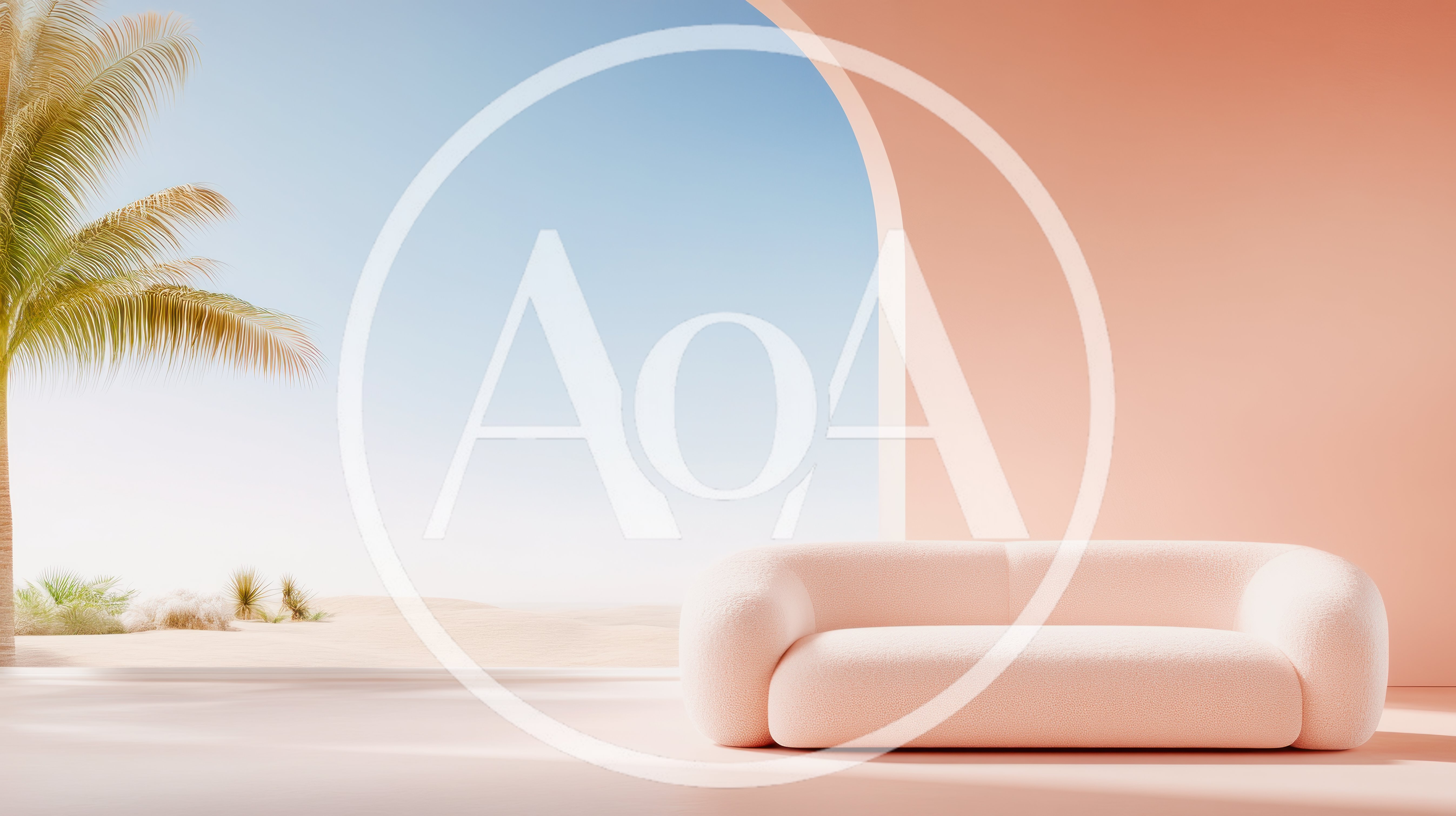Minimalist Pink Sofa In A Desert Archway Setting