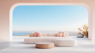 Modern Minimalist Living Room With Ocean View