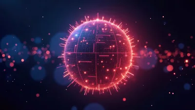 Digital Glowing Sphere With Data Network Lines