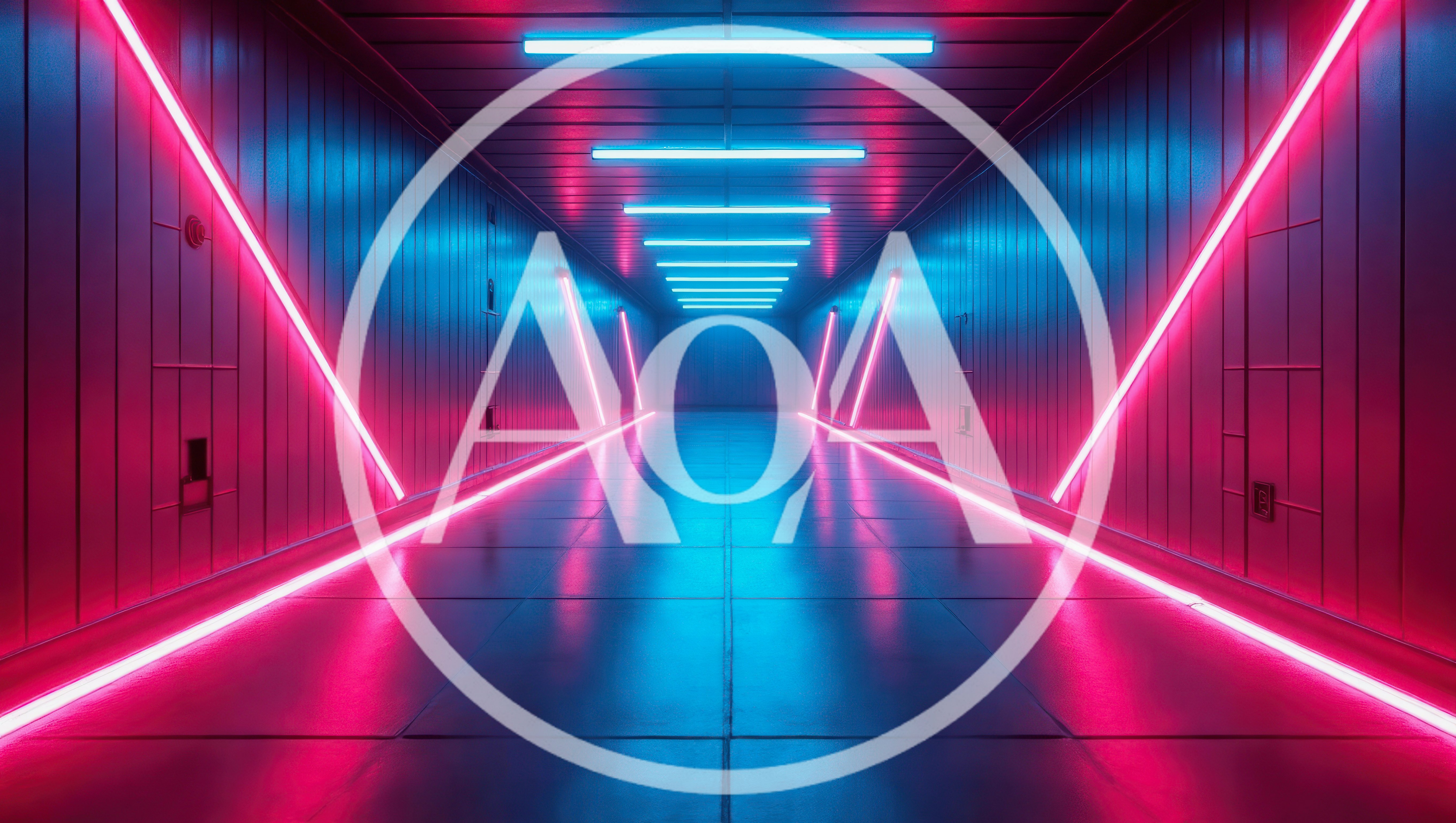 Futuristic Corridor With Neon Pink And Blue Lighting