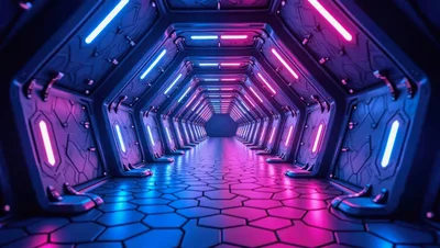 Futuristic Sci-Fi Corridor With Neon Lighting