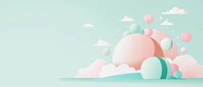 Abstract Pastel Landscape With Floating Spheres And Clouds