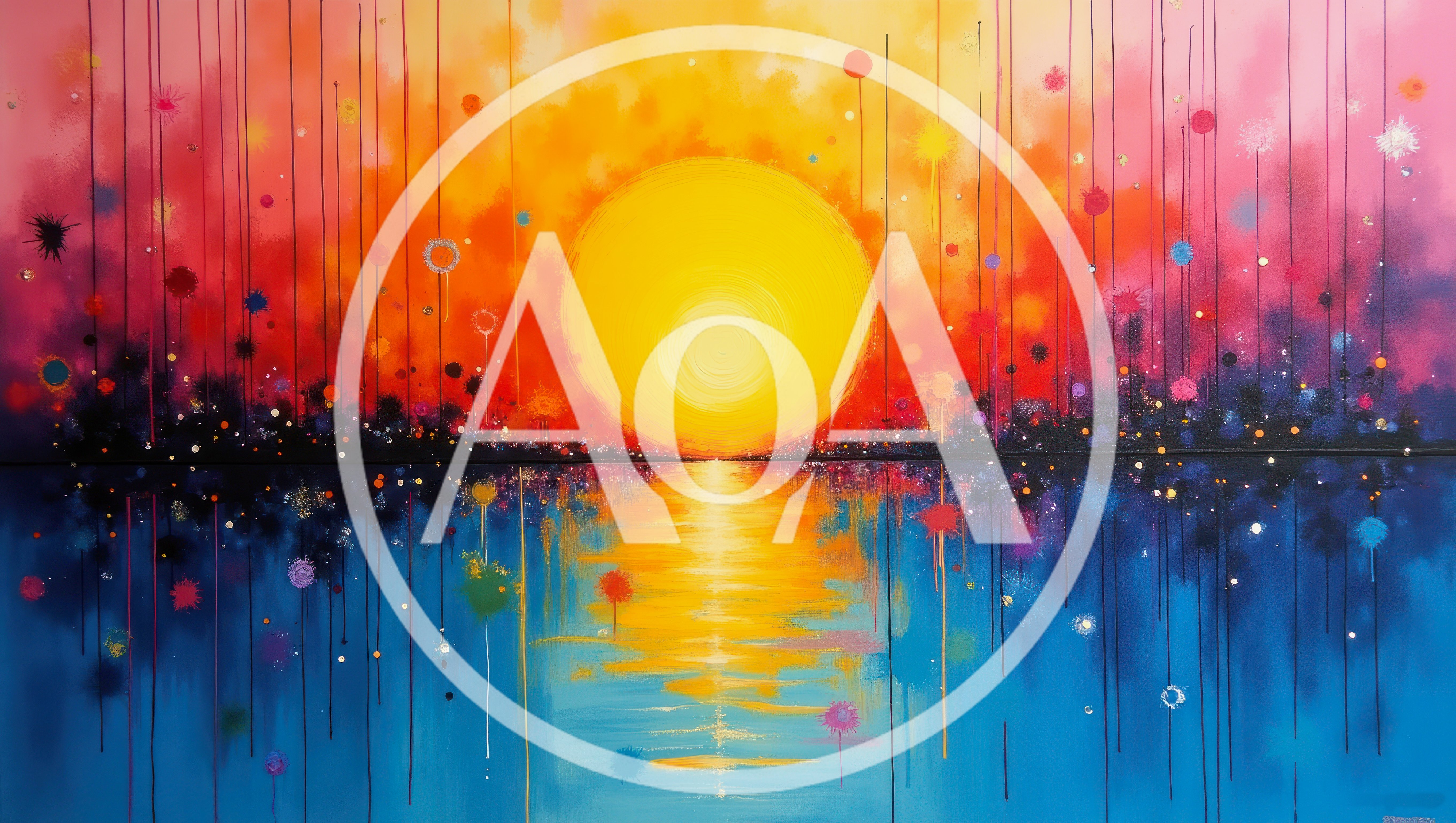 Abstract Sunset Painting With Drip Art Style