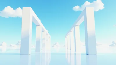 Minimalist White Architectural Arches Under A Clear Blue Sky