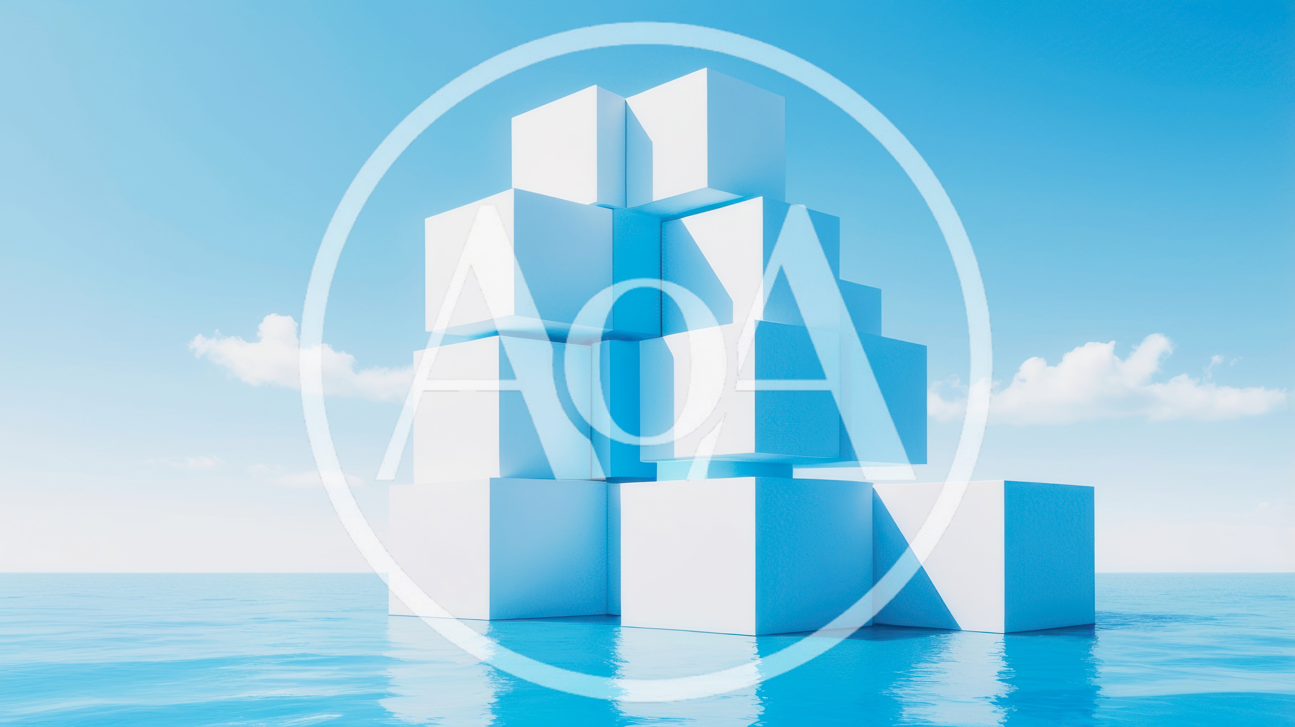 Abstract White Cubes Floating On Calm Blue Ocean