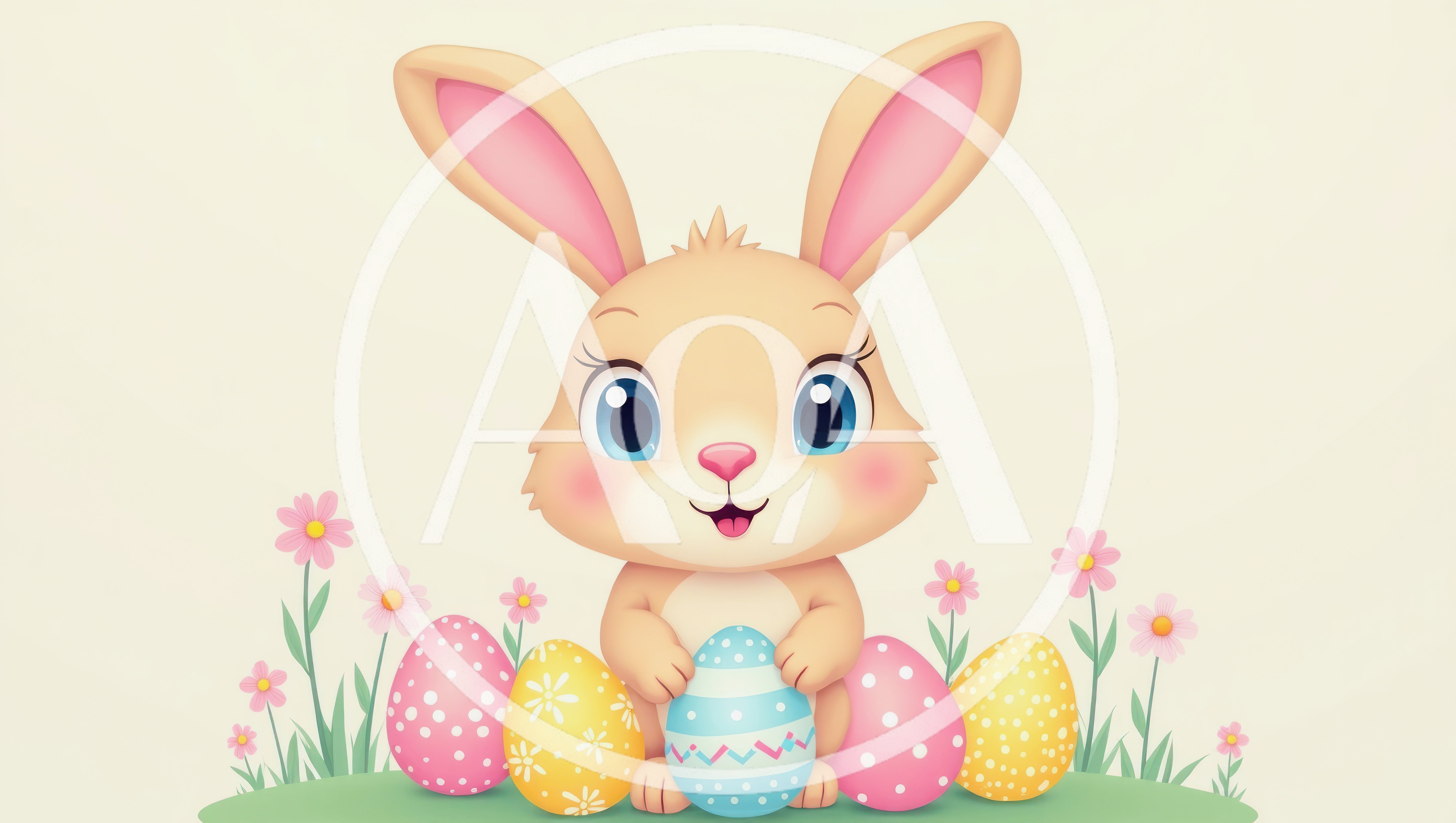 Cute Cartoon Easter Bunny Holding A Decorated Egg