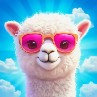 Cute Fluffy Llama Wearing Pink Sunglasses