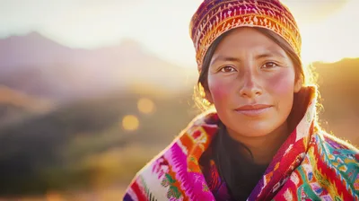 Portrait Of A Young Andean Woman In Traditional Clothing