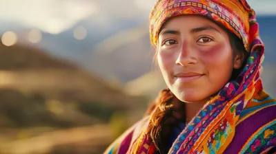 Portrait Of A Young Andean Woman In Traditional Clothing