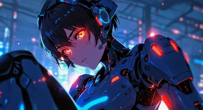 Cybernetic Anime Girl With Glowing Red Eyes