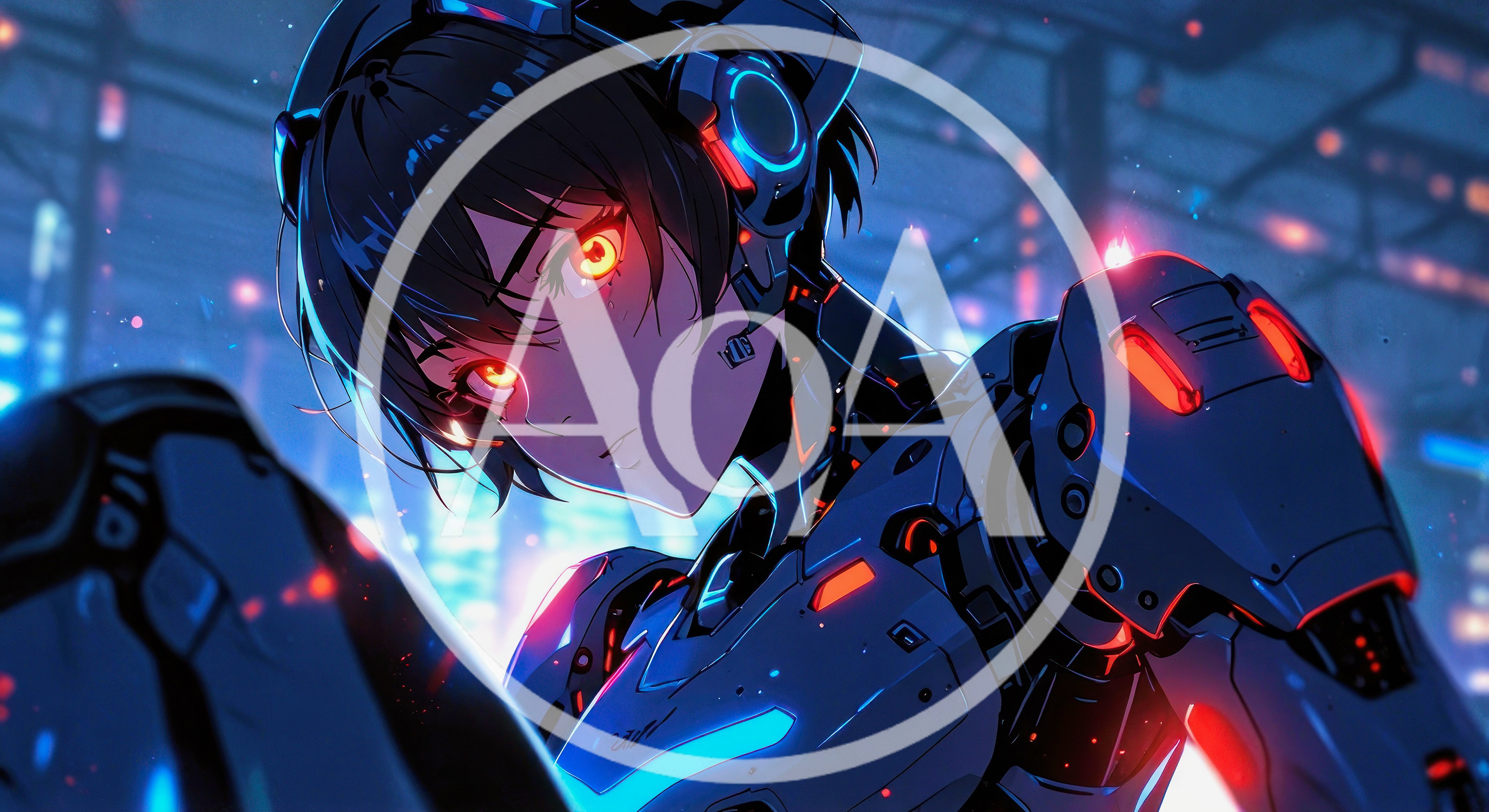 Cybernetic Anime Girl With Glowing Red Eyes