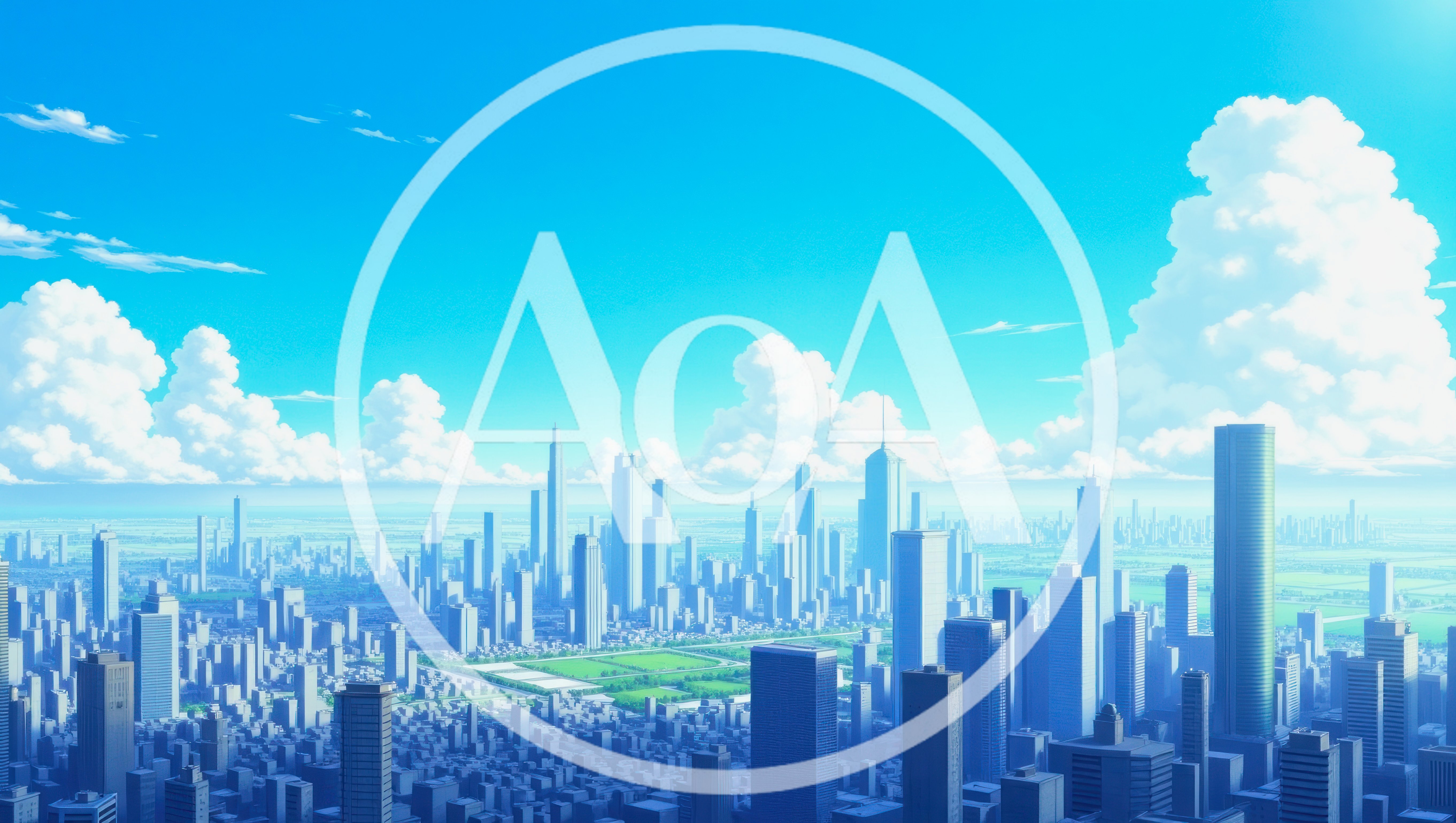 Futuristic Anime Style Cityscape With Large Cumulus Clouds