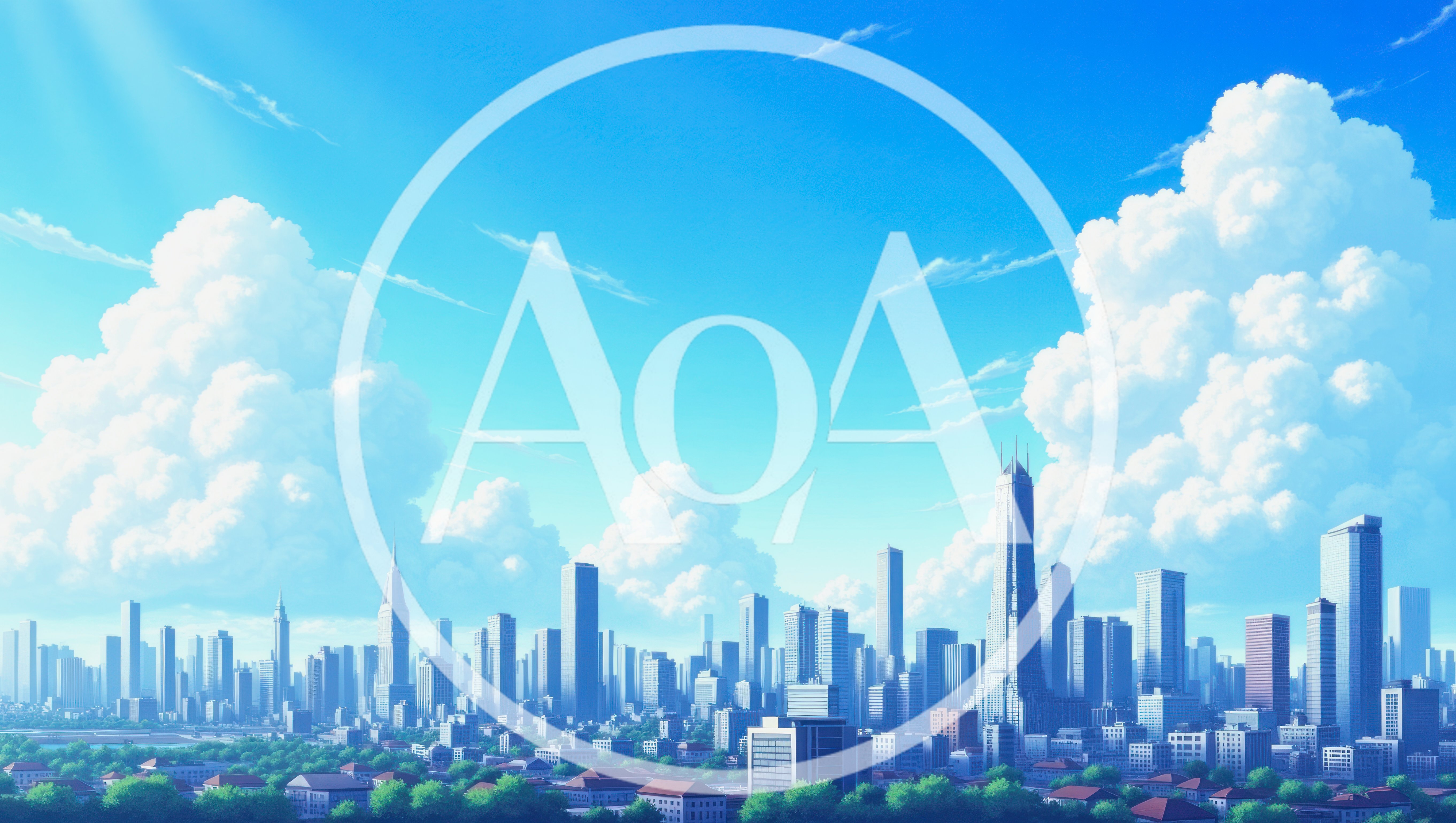 Anime Style Cityscape With Large Cumulus Clouds