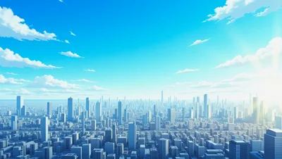 Aerial View Of A Modern Anime Style Cityscape