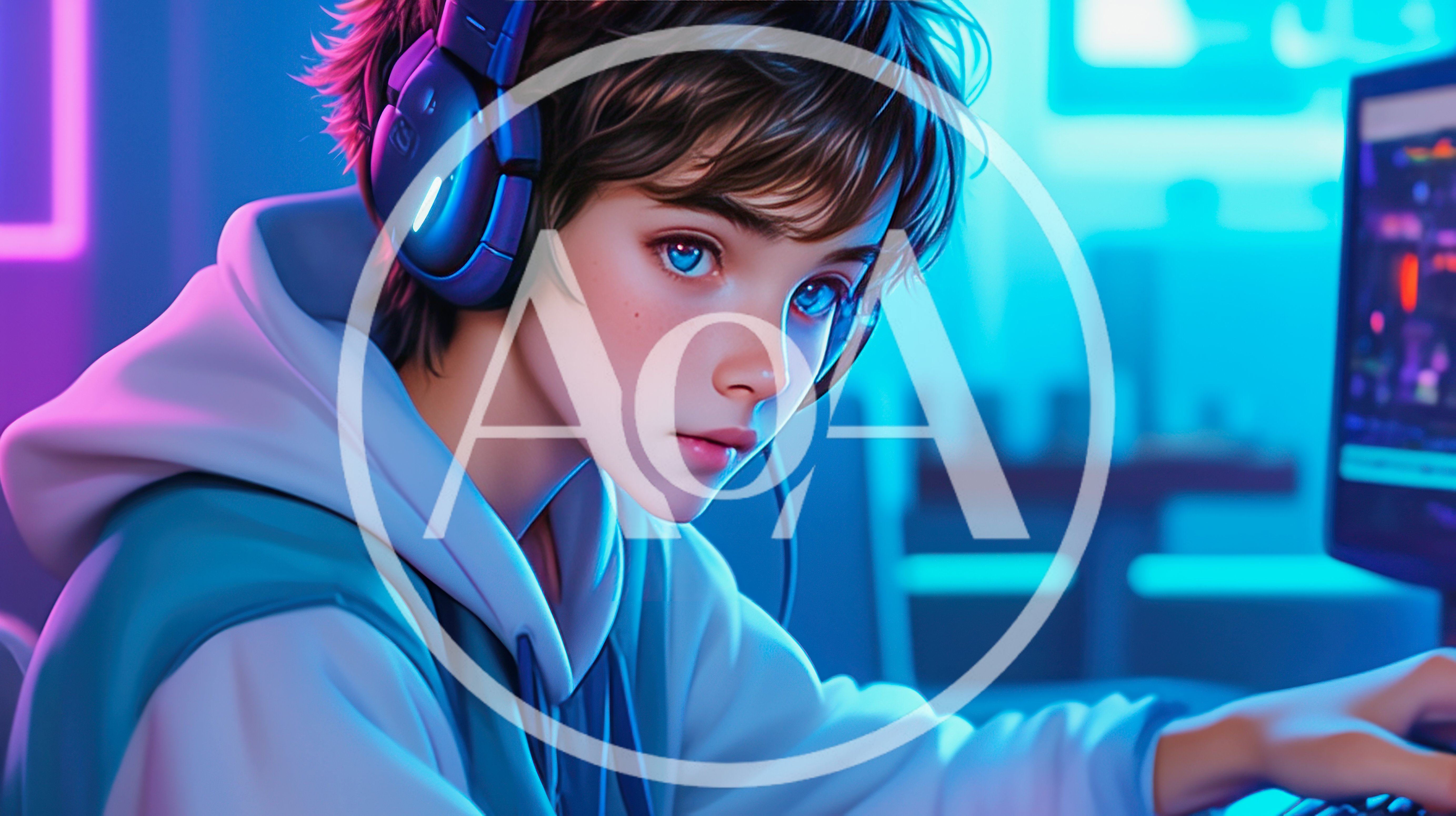 Young Gamer Wearing Headphones Playing Video Games