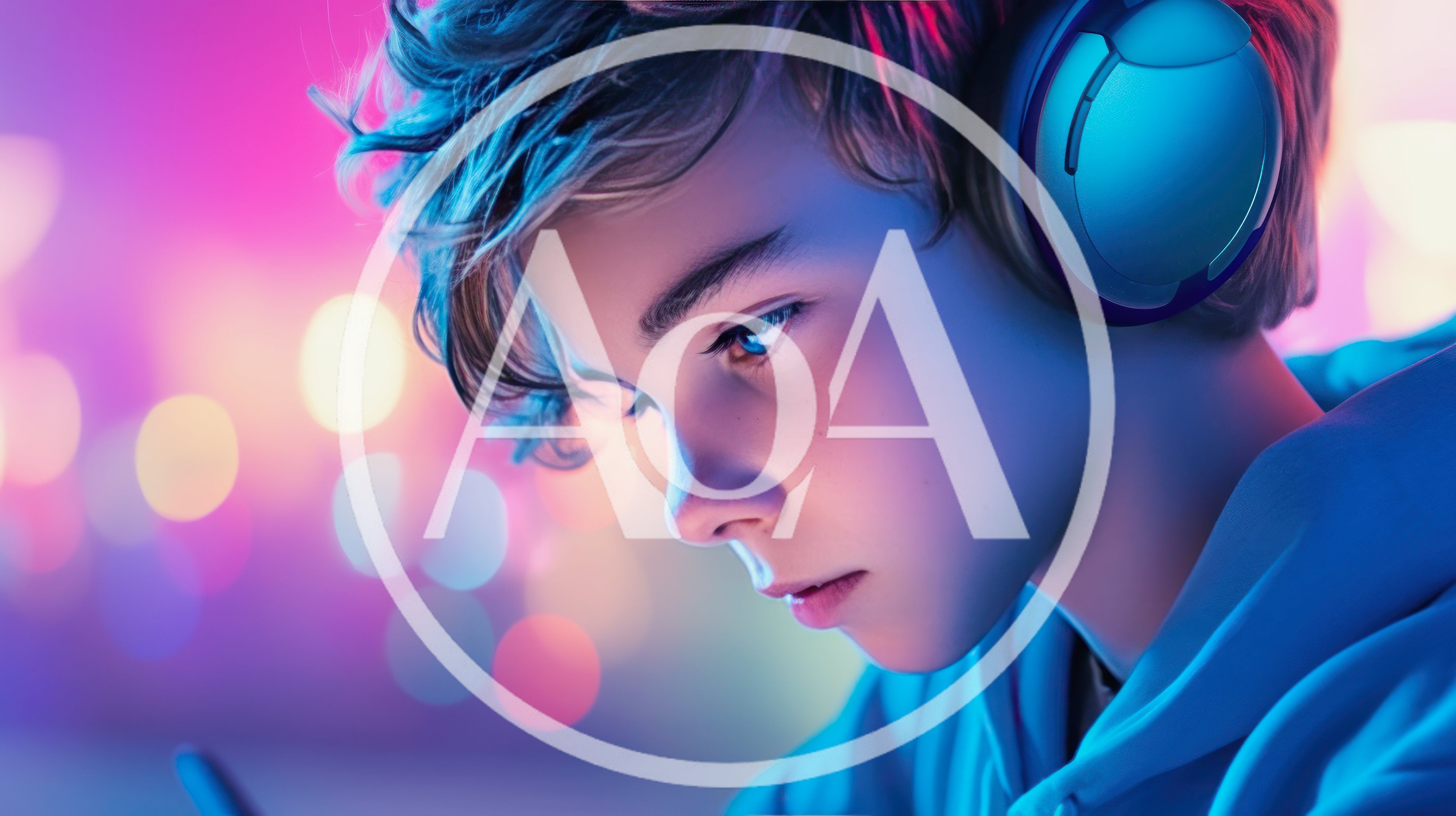 Young Boy Wearing Headphones Gaming In Neon Lighting