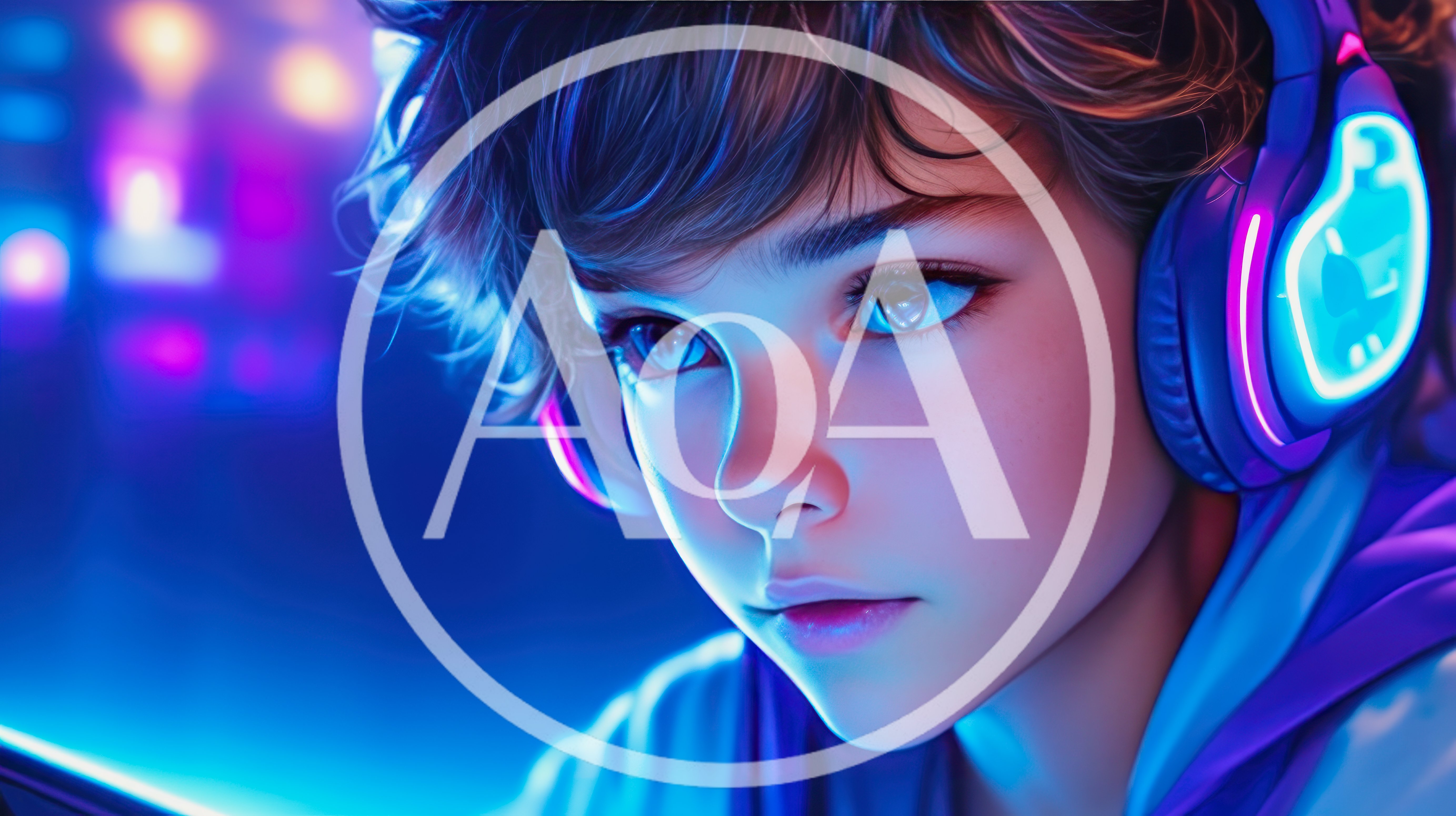 Young Gamer Wearing Glowing Neon Headphones