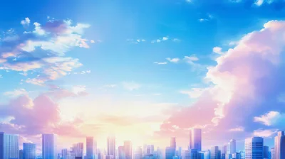 Anime Style Cityscape Under A Vibrant Sunset Sky