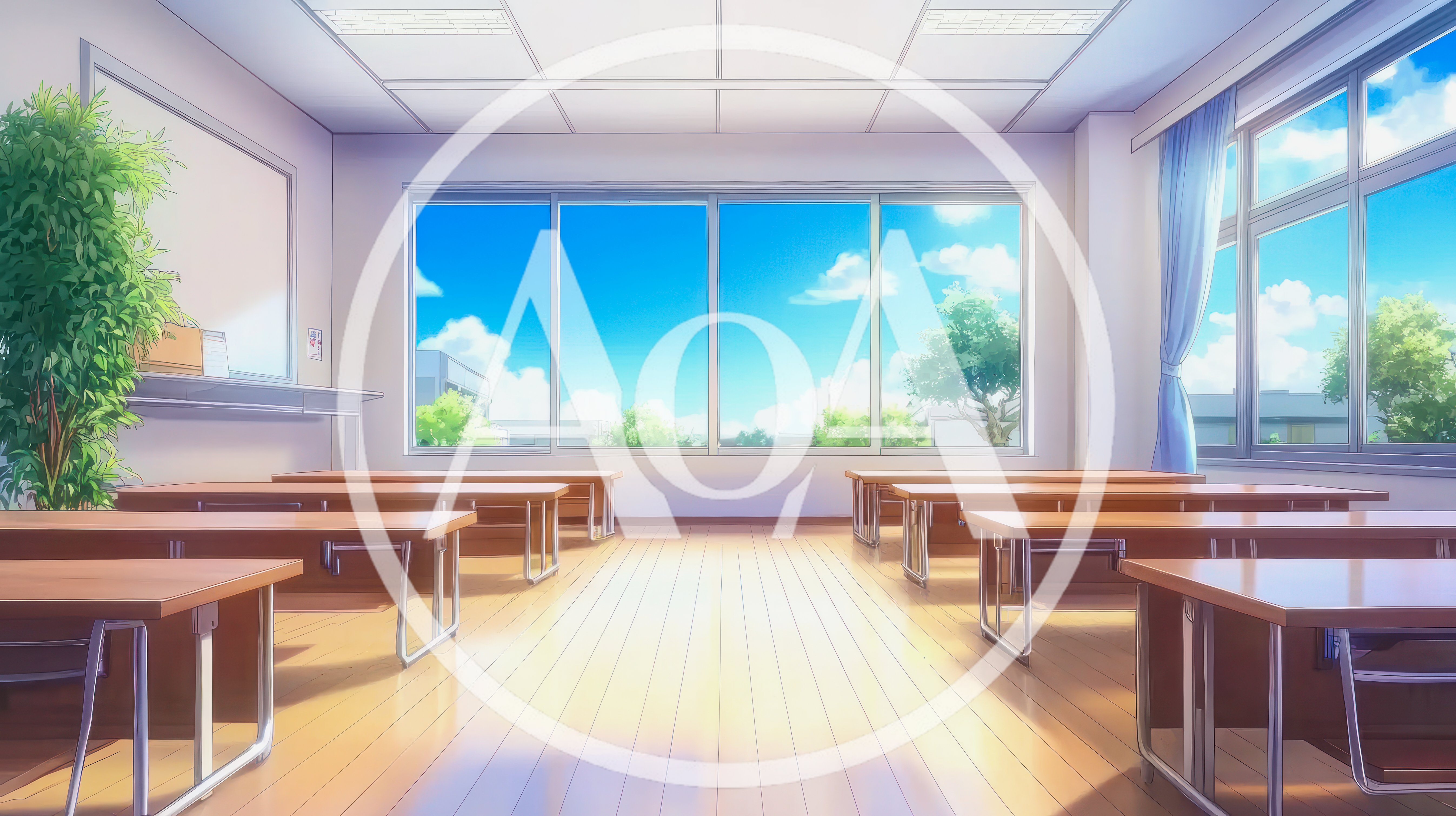 Empty Anime Style Classroom With Sunlight