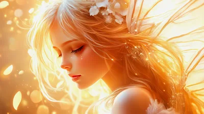 Ethereal Young Woman With Golden Hair And Floral Accents