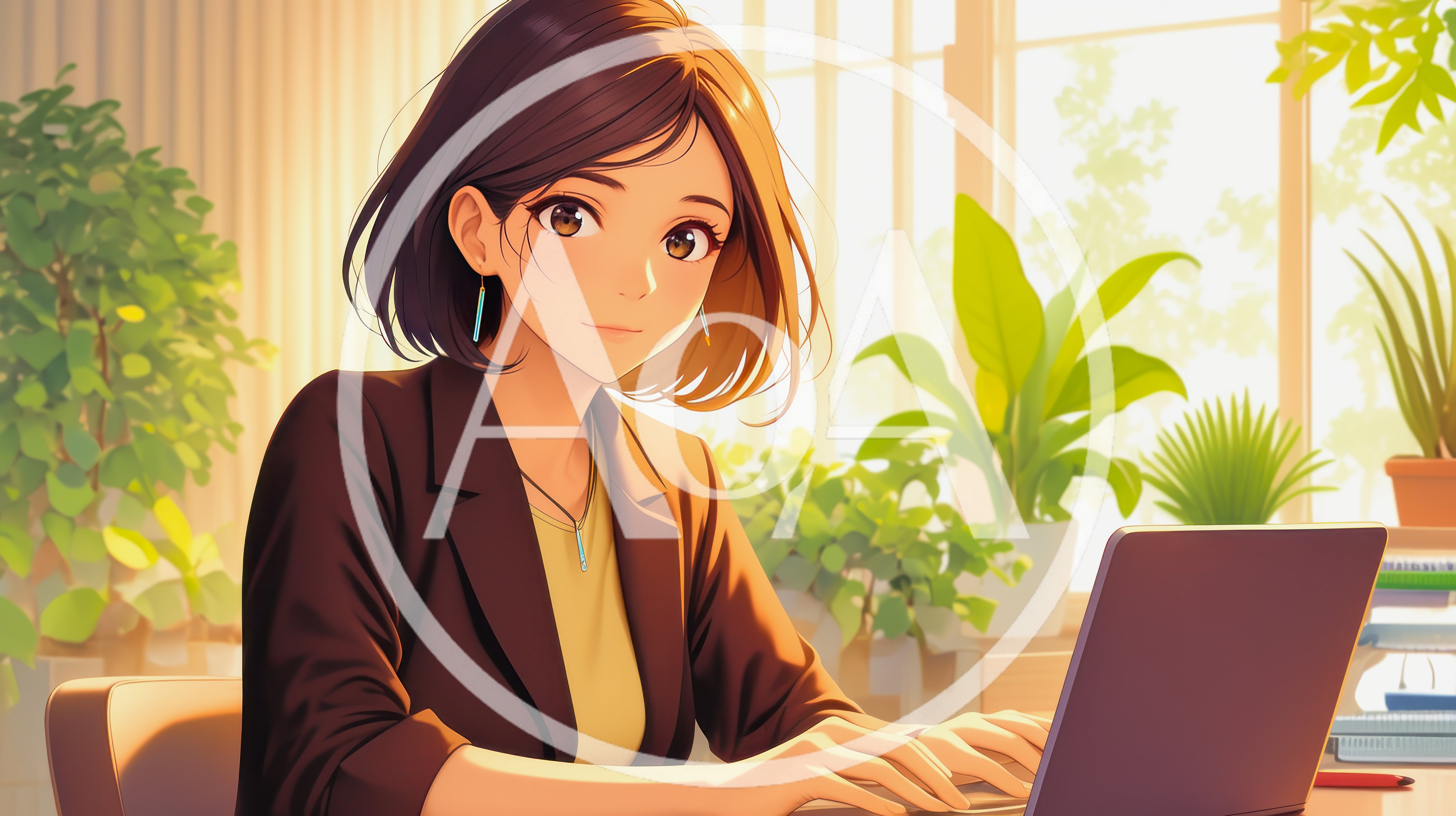Young Woman Working On Laptop In Sunny Office