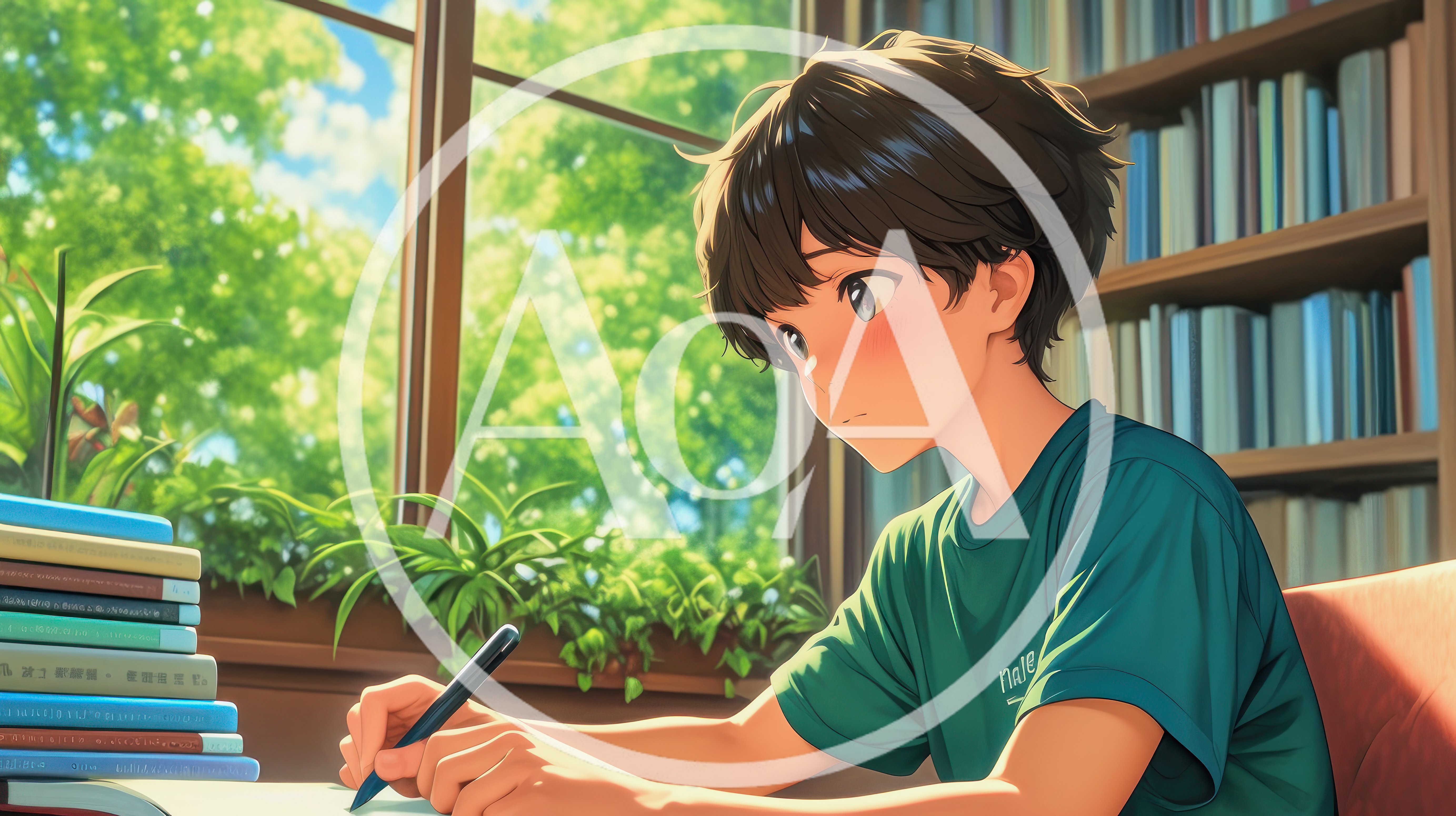 Anime Boy Studying At Desk Near Window