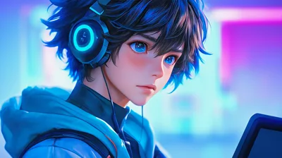 Anime Style Boy Wearing Headphones Gaming