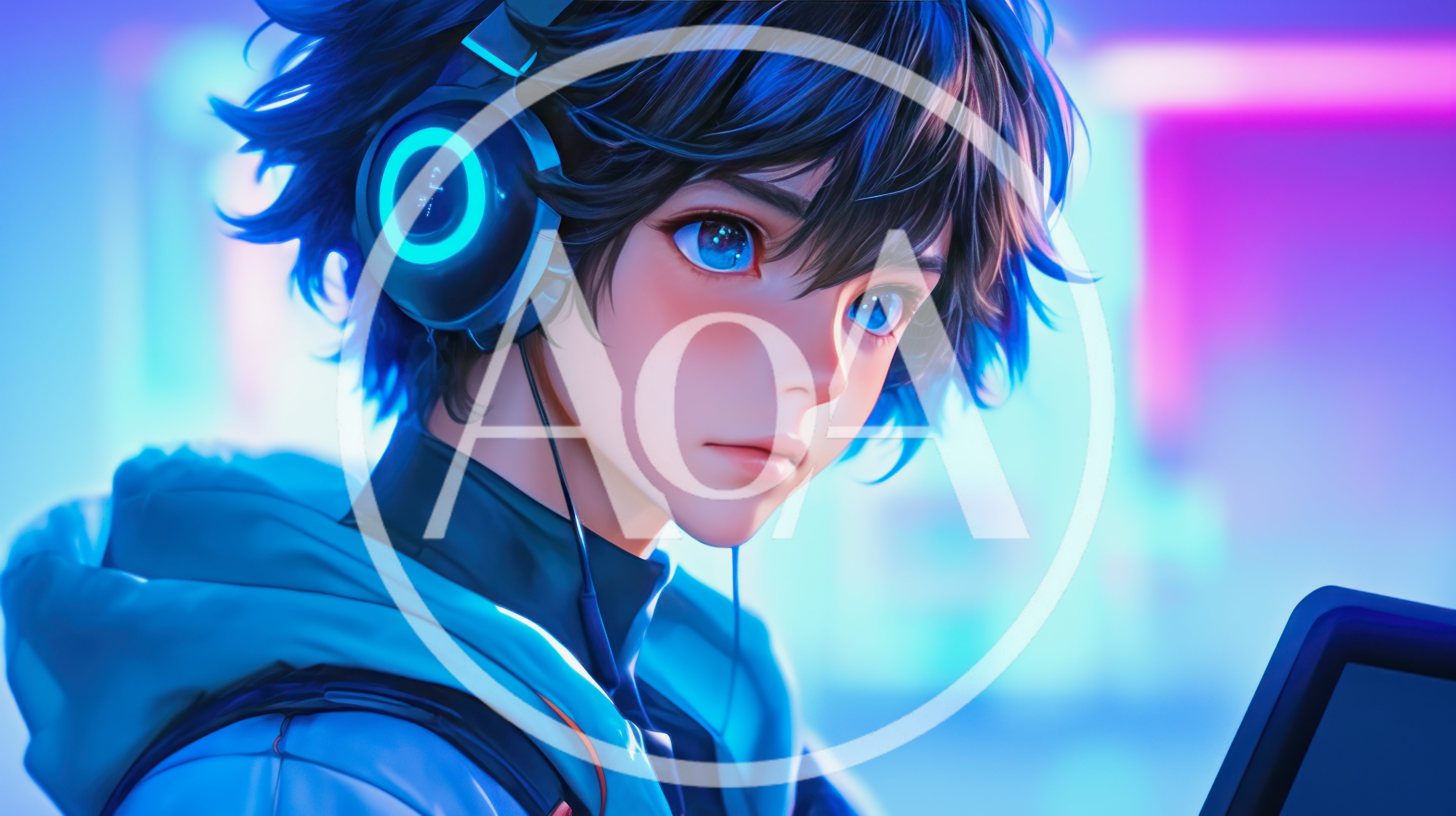 Anime Style Boy Wearing Headphones Gaming