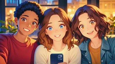 Three Diverse Friends Taking A Selfie Together
