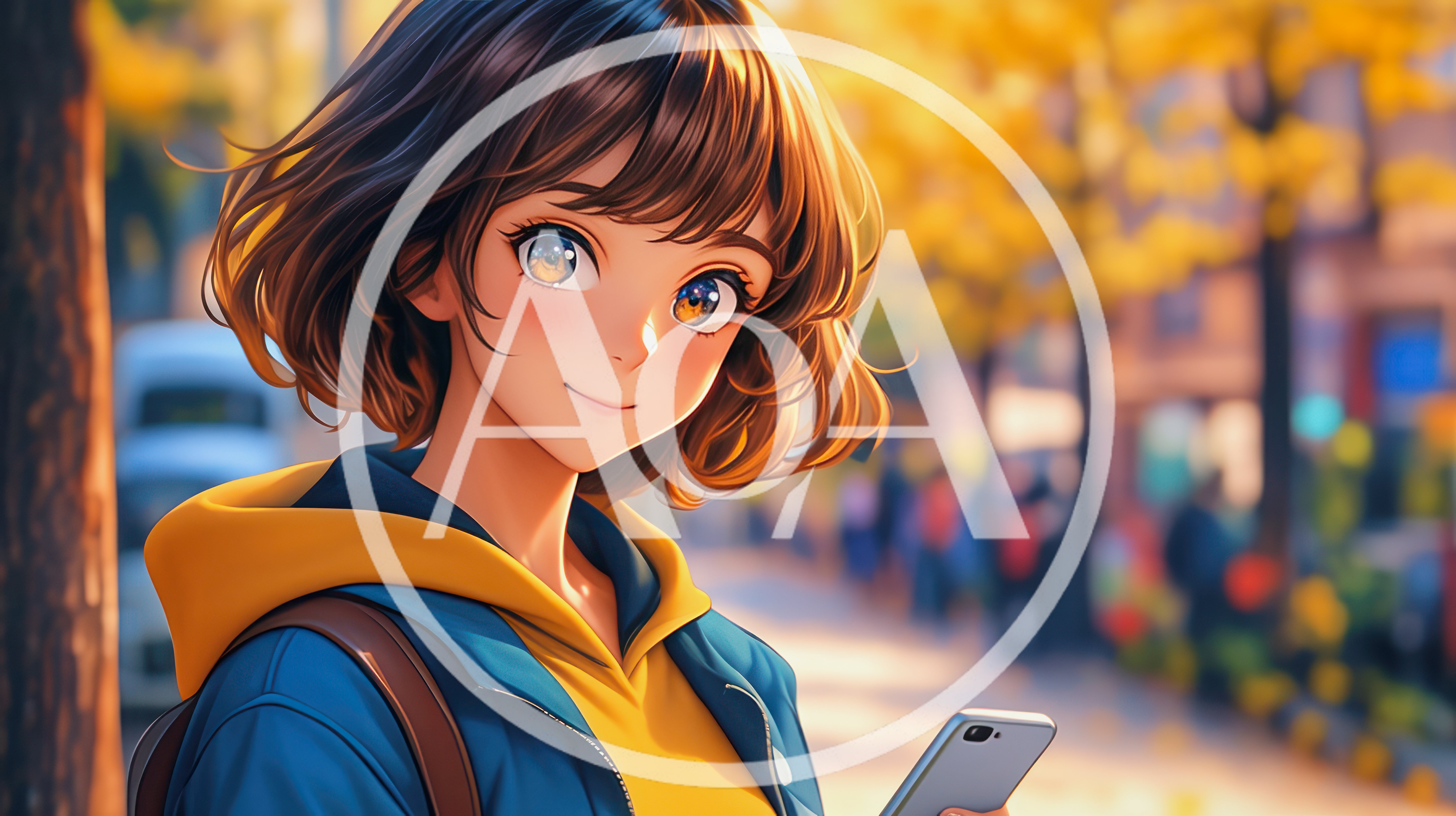 Anime Style Girl Holding Smartphone Outdoors