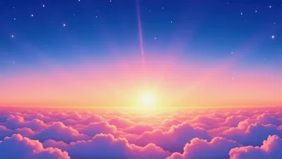 Dreamy Sunrise Above The Clouds With Starry Sky