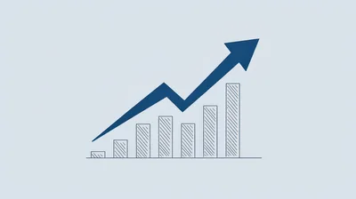 Blue Bar Chart With Upward Trending Arrow