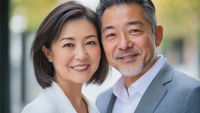 Portrait Of A Mature Asian Couple Smiling Together