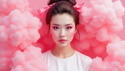 Portrait Of A Young Woman With Pink Clouds