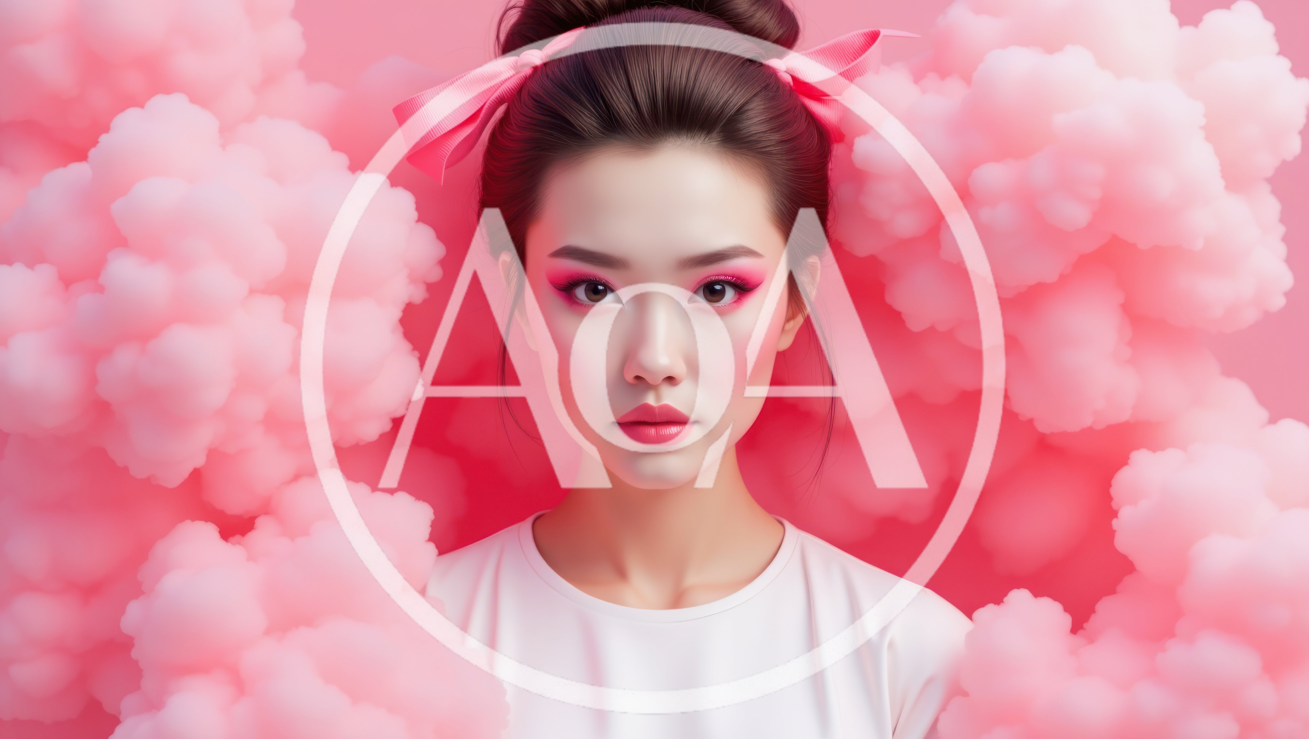 Portrait Of A Young Woman With Pink Clouds