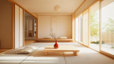 Minimalist Japanese Interior With Tatami Mats And Sliding Doors