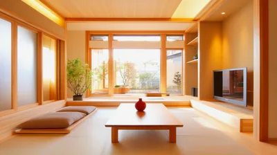 Modern Japanese Living Room With Tatami Mats