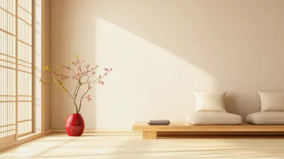 Minimalist Japanese Interior With Shoji Screen And Floor Cushions